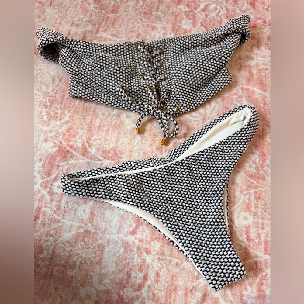 Blue life off the shoulder black and white bikini